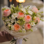 A bouquet of peony Juliet roses, lilacs and freesias BOUQUET 09