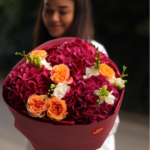 Bouquet with hydrangeas, peony roses and freesia BOUQUET 317