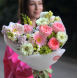 Bouquet with peony roses, gerberas, scabiosa, matiola and freesia BOUQUET 323
