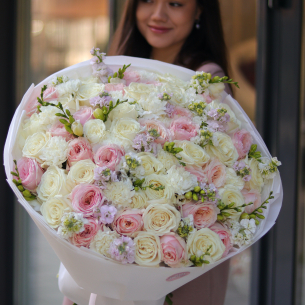 Bouquet with peony roses, dianthus, matiola and freesia BOUQUET 279