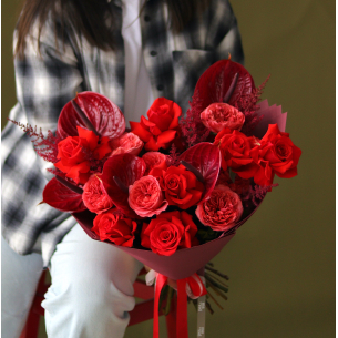 Bouquet with anthuriums, peony roses and astilbe BOUQUET 125