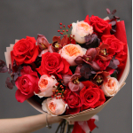 Bouquet with peony roses, tulips, anthuriums and gerberas BOUQUET 29