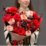 Bouquet with peony roses, tulips, anthuriums and gerberas BOUQUET 29