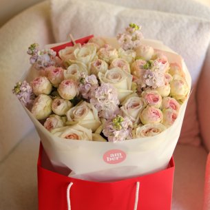 Bouquet with bush peonies, matiola and peonies BOUQUET 312