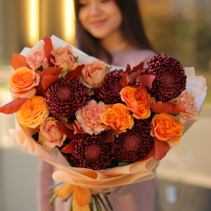 Bouquet of peony roses, chrysanthemums and dianthus BOUQUET 81