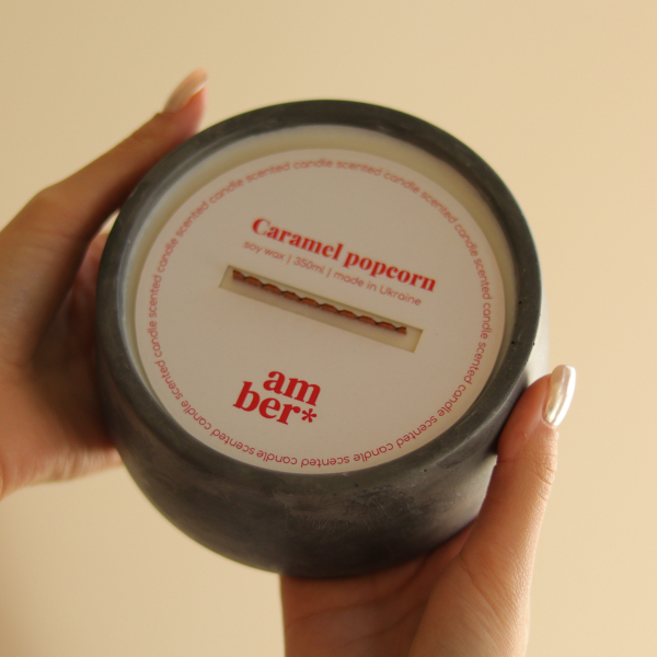 Парфумована соєва свічка CARAMEL POPCORN. Об'єм 350 мл CANDLE 36