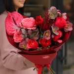 Bouquet with tulips, helleborus, anthurium and peony roses  BOUQUET 248