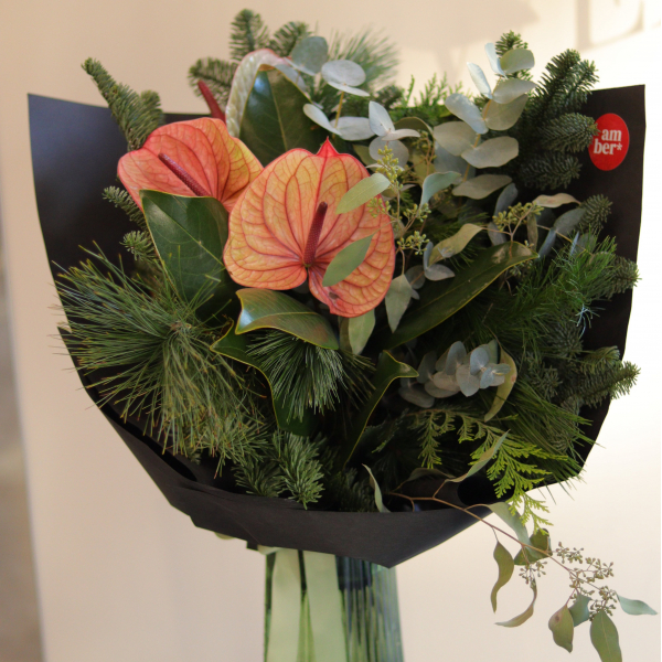 Bouquet with anthuriums, eucalyptus and various needles BOUQUET 225