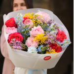 Bouquet with ranunculus, delphinium, peony roses and lilac BOUQUET 180