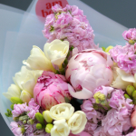 A fragrant bouquet of peonies, matiola and freesia BOUQUET 153