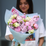 A fragrant bouquet of peonies, matiola and freesia BOUQUET 153