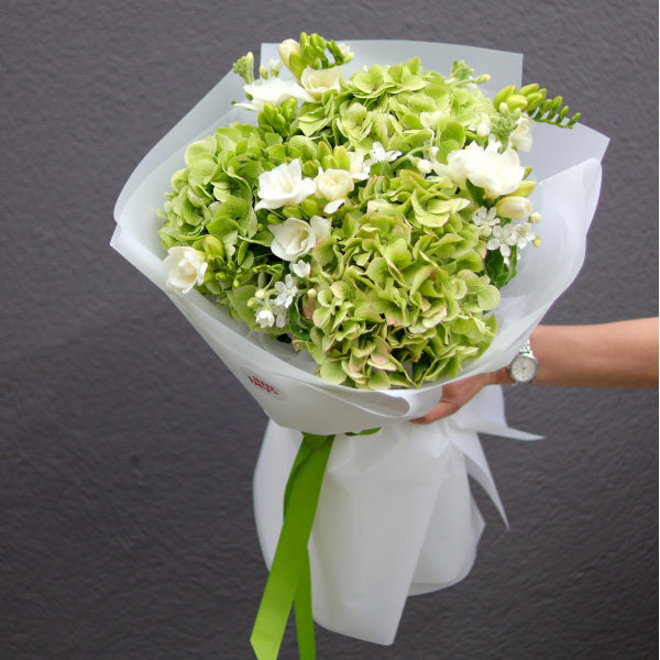 Bouquet with hydrangea, freesia and oxypetalum BOUQUET 158