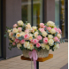 FLOWER BOX 48 A delicate composition in a basket of 101 peony roses