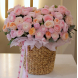 FLOWER BOX 44 Arrangement in a basket with peony roses and ranunculus