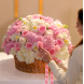FLOWER BOX 39 Arrangement in a basket with hydrangeas, peony roses, freesia and tulips