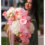 Composition with hydrangeas, peony roses, dahlias, freesia and orchid FLOWER BOX 22