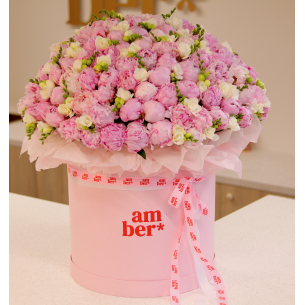 FLOWER BOX 76 Квіткова композиція з 201 півонії та фрезій в розмірі XL