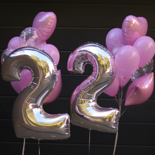 Набір кульок рожевий з цифрами BALLOONS 22