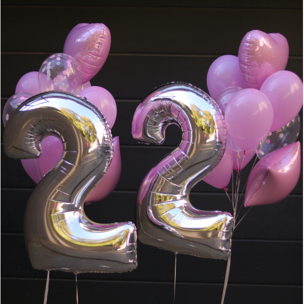 Набір кульок рожевий з цифрами BALLOONS 22