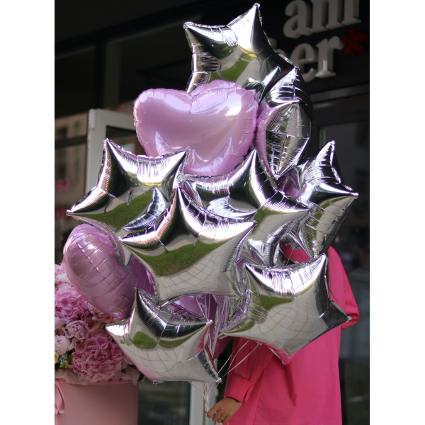 A set of 15 foil balloons of hearts and stars BALLOONS 16