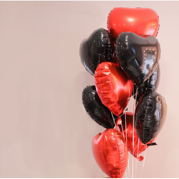 A set of 10 red and black heart foil balloons BALLOONS 02