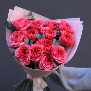 Monobouquet of peony roses and eucalyptus MONO 102