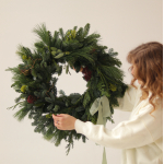 Christmas wreath made of three types of Christmas tree, skimia and silk ribbon. The diameter of the wreath is 55-60 cm. Christmas decor 11